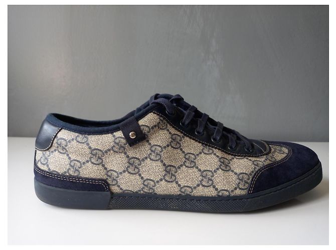 Sneakers basse Gucci blu in suede e tela GG - vista 4