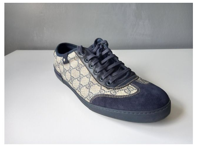 Sneakers basse Gucci blu in suede e tela GG - vista 5