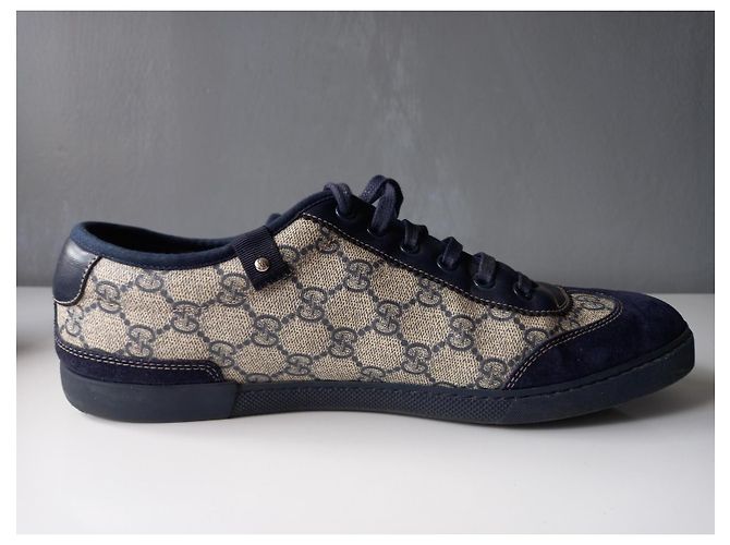 Sneakers basse Gucci blu in suede e tela GG - vista 7