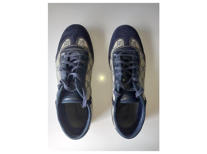 Sneakers basse Gucci blu in suede e tela GG - vista 9