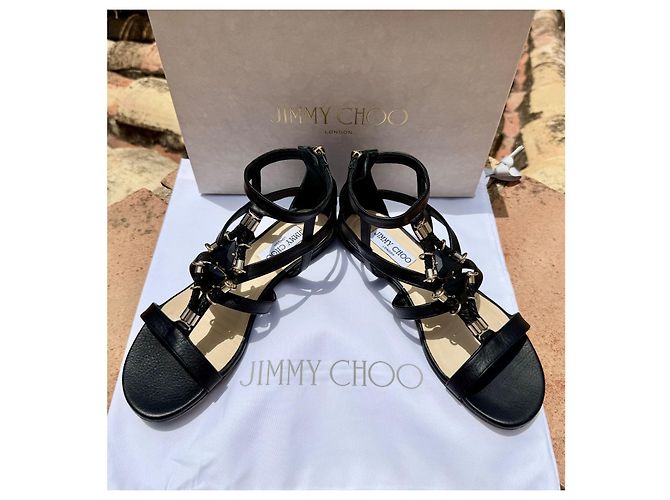 Sandali Jimmy Choo in pelle neri e strass dorati Nero - vista 11