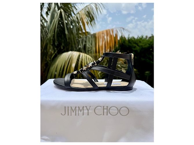 Sandali Jimmy Choo in pelle neri e strass dorati Nero - vista 2