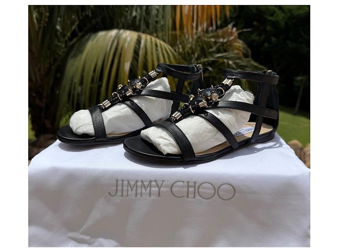 Sandali Jimmy Choo in pelle neri e strass dorati Nero - vista 3