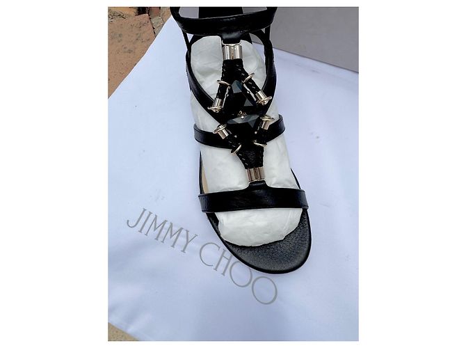 Sandali Jimmy Choo in pelle neri e strass dorati Nero - vista 7