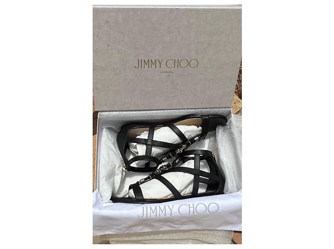 Sandali Jimmy Choo in pelle neri e strass dorati Nero - vista 9