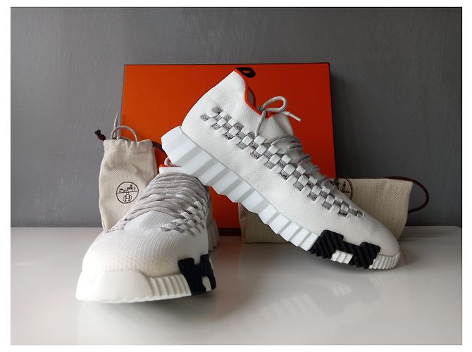 Sneaker slip-on Hermès in mesh bianche Bianco - vista 19