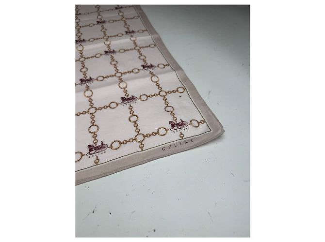 Céline Sciarpa vintage Celine Paris marrone beige Bianco - vista 2