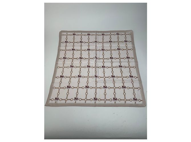 Céline Sciarpa vintage Celine Paris marrone beige Bianco - vista 4