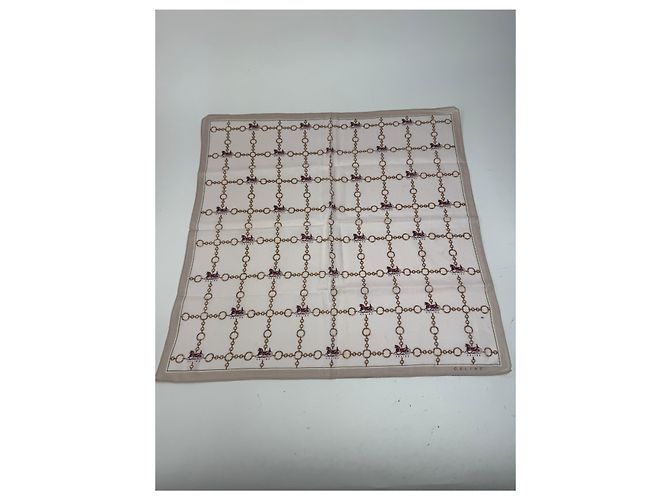 Céline Sciarpa vintage Celine Paris marrone beige Bianco - vista 6