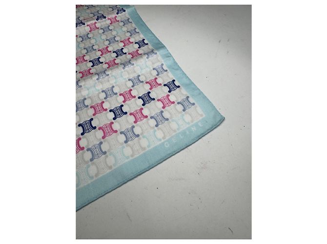 Céline Vintage Celine Paris Triomphe Monogramma Sciarpa Blu rosa bianco Multicolore - vista 2