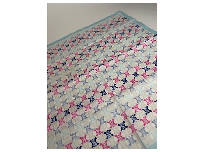 Céline Vintage Celine Paris Triomphe Monogramma Sciarpa Blu rosa bianco Multicolore - vista 3