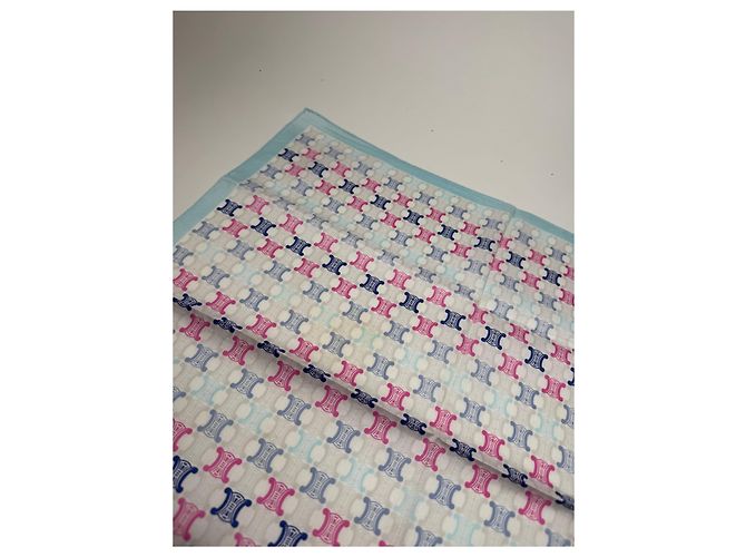 Céline Vintage Celine Paris Triomphe Monogramma Sciarpa Blu rosa bianco Multicolore - vista 4