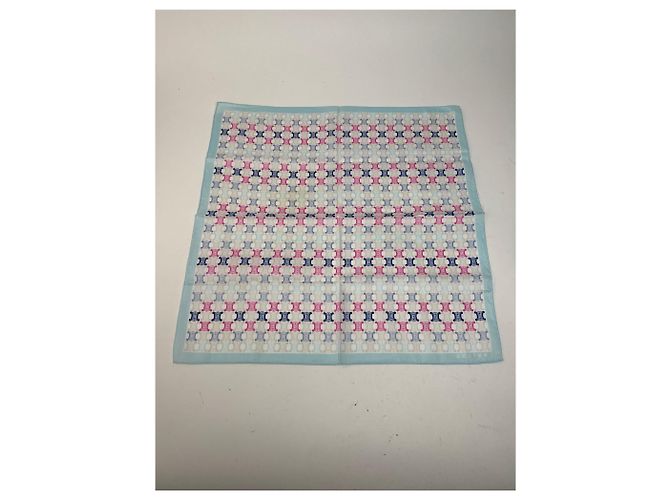 Céline Vintage Celine Paris Triomphe Monogramma Sciarpa Blu rosa bianco Multicolore - vista 5