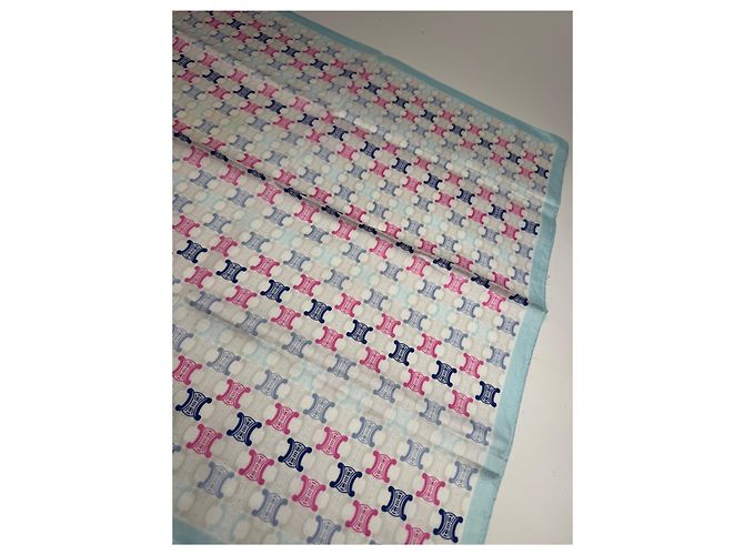 Céline Vintage Celine Paris Triomphe Monogramma Sciarpa Blu rosa bianco Multicolore - vista 6