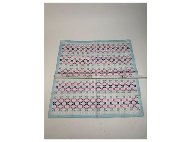 Céline Vintage Celine Paris Triomphe Monogramma Sciarpa Blu rosa bianco Multicolore - vista 7