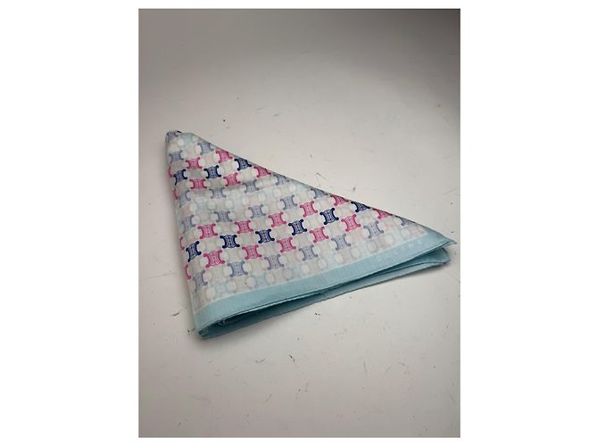 Céline Vintage Celine Paris Triomphe Monogramma Sciarpa Blu rosa bianco Multicolore - vista 8