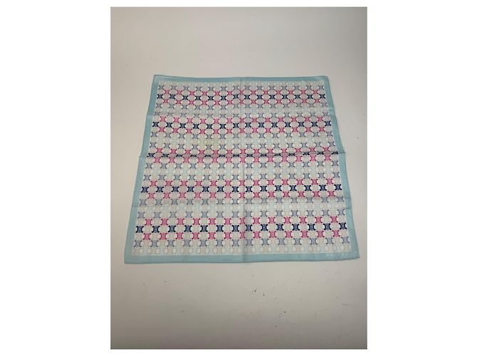 Céline Vintage Celine Paris Triomphe Monogramma Sciarpa Blu rosa bianco Multicolore - vista 9