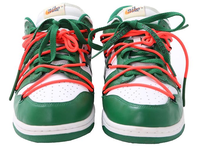 Baskets Nike x Off-White Dunk Low en cuir vert pin - vue 2