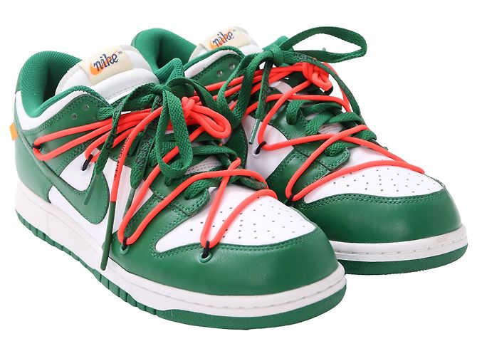 Baskets Nike x Off-White Dunk Low en cuir vert pin - vue 4