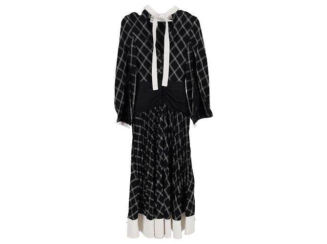 Self portrait Midi-Kleid aus schwarzem Polyester mit Selbstporträt-Prüfpanel - Ansicht 2