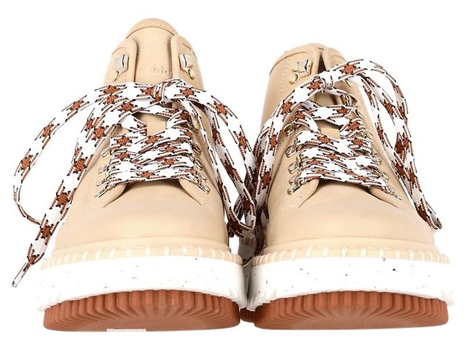 Stivaletti con piattaforma in nubuck Chloé Lilli in pelle di pecora beige - vista 2