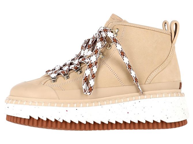 Stivaletti con piattaforma in nubuck Chloé Lilli in pelle di pecora beige - vista 4