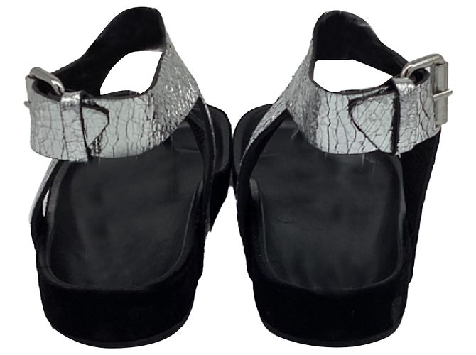 Isabel Marant Ankle Strap Flat Sandals in Metallic Silver Leather Silvery - view 3