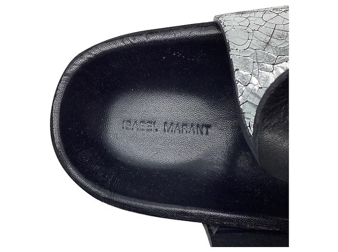 Isabel Marant Ankle Strap Flat Sandals in Metallic Silver Leather Silvery - view 6