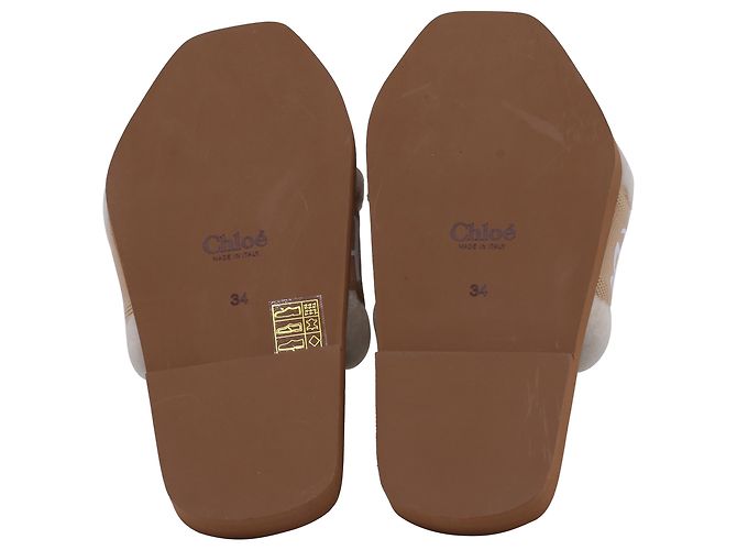 Chloé Chloe Woody Shearling Flat Slides in Beige Canvas - view 5