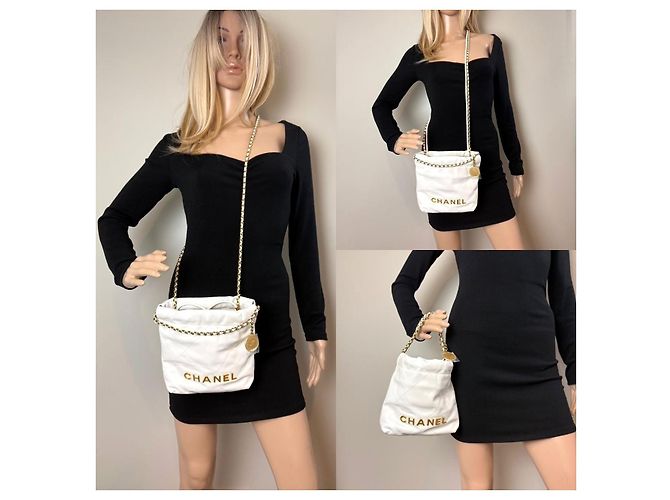 Bolsa transversal Chanel 22 Mini em couro de bezerro brilhante acolchoado branco - vista 3