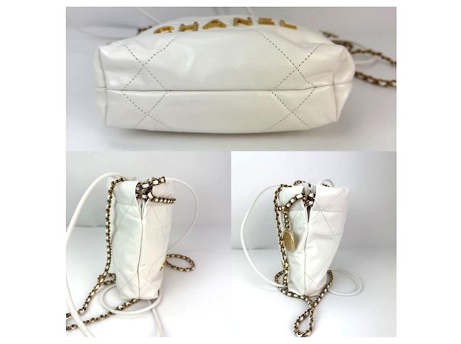 Bolsa transversal Chanel 22 Mini em couro de bezerro brilhante acolchoado branco - vista 4