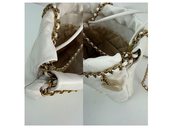 Bolsa transversal Chanel 22 Mini em couro de bezerro brilhante acolchoado branco - vista 6