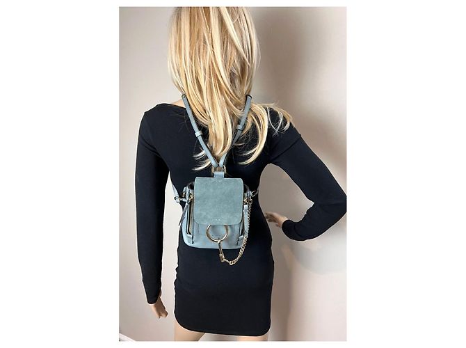 Chloé Zaino Mini Faye in suede e pelle blu Chloe - vista 6