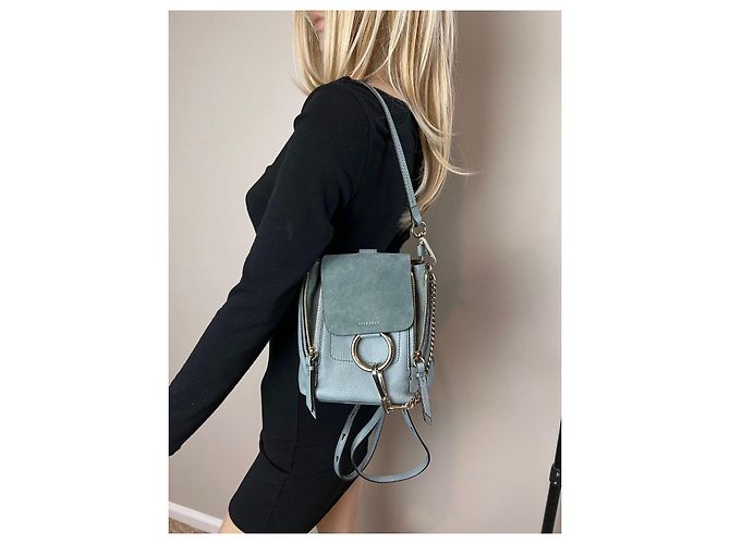 Chloé Zaino Mini Faye in suede e pelle blu Chloe - vista 7