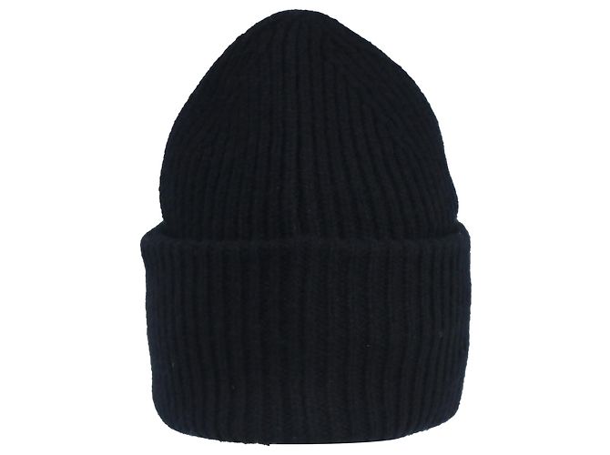 Beanie in maglia a coste nera con patch Acne Studios - vista 3