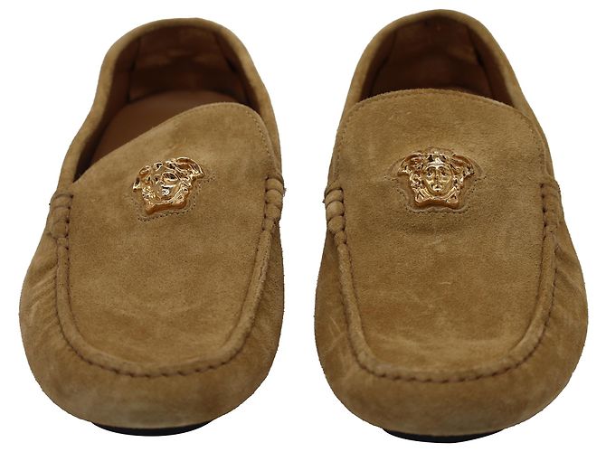 Mocassins Versace La Medusa en daim de veau marron - vue 2