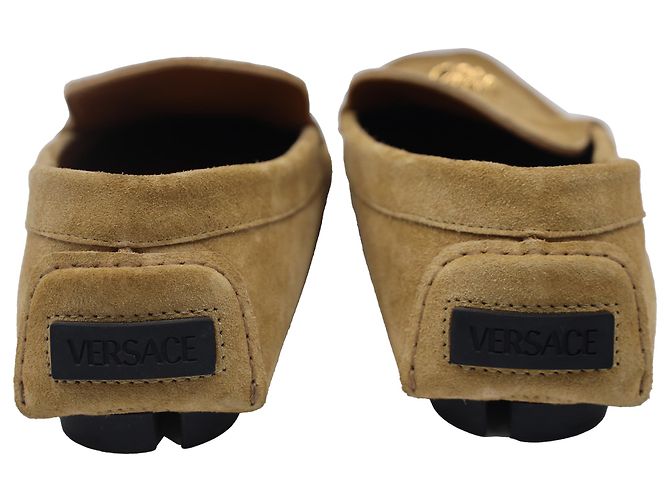 Mocassins Versace La Medusa en daim de veau marron - vue 3
