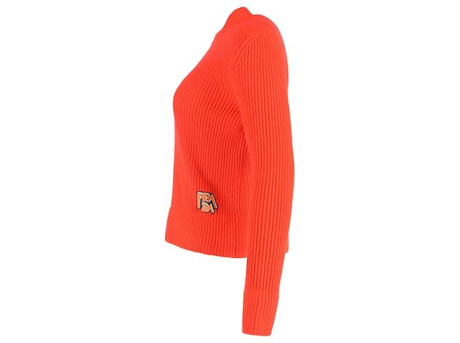 Rippstrickpullover aus orange Wolle mit gedrucktem Prada-Logo - Ansicht 2