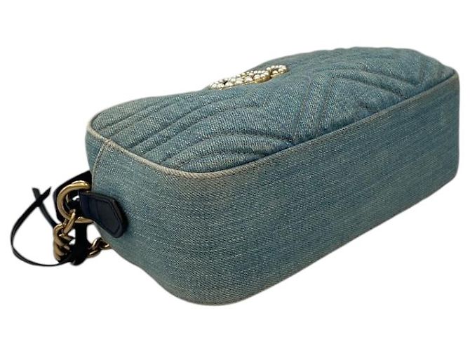 Borsa a tracolla Gucci GG Marmont in denim blu trapuntato - vista 10