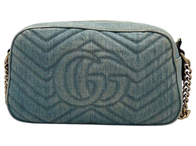 Borsa a tracolla Gucci GG Marmont in denim blu trapuntato - vista 3