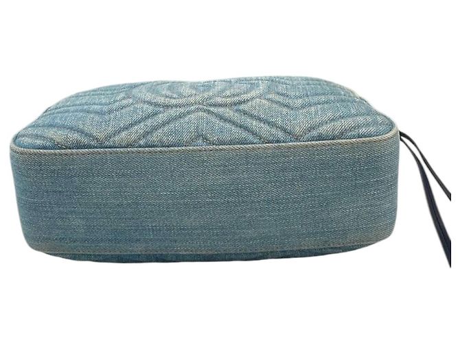 Borsa a tracolla Gucci GG Marmont in denim blu trapuntato - vista 5