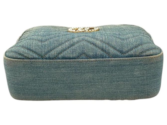 Borsa a tracolla Gucci GG Marmont in denim blu trapuntato - vista 6