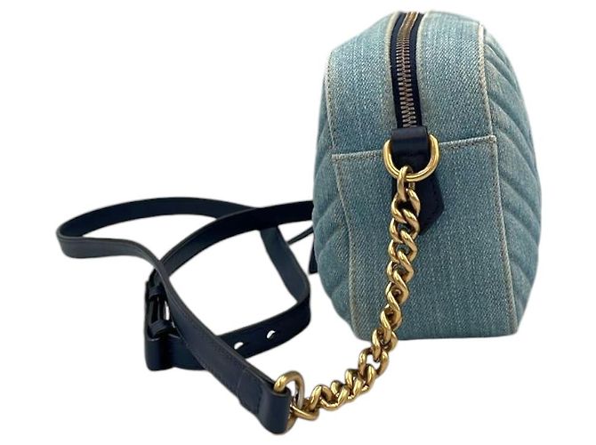 Borsa a tracolla Gucci GG Marmont in denim blu trapuntato - vista 7