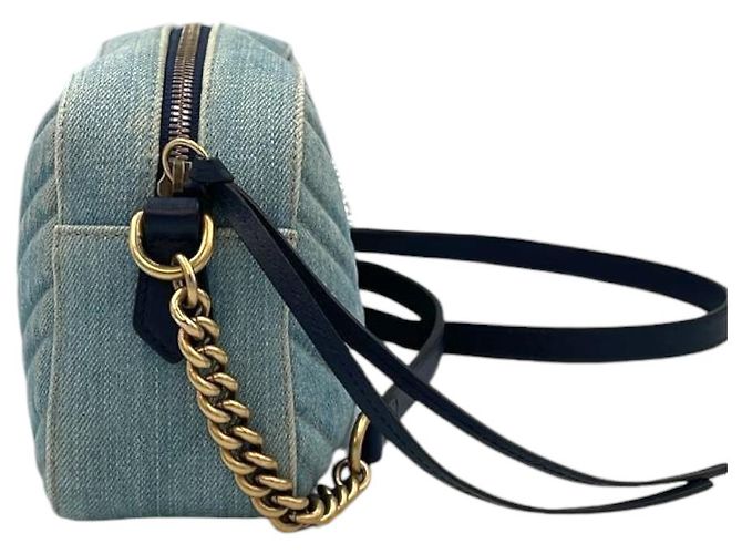 Borsa a tracolla Gucci GG Marmont in denim blu trapuntato - vista 8