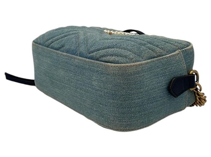 Borsa a tracolla Gucci GG Marmont in denim blu trapuntato - vista 9