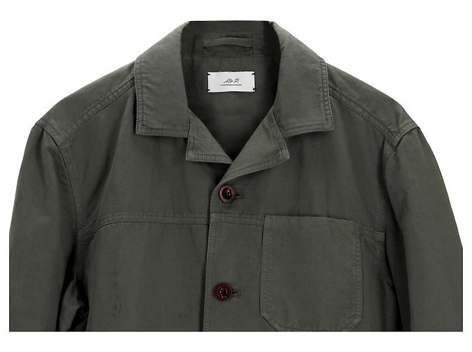 Autre Marque Sig. P. Giacca in cotone tinto in verde con colletto camp Verde oliva - vista 3
