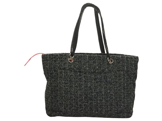 CHANEL Borsa Tote Tweed Nero Argento CC Auth bs27090 - Ansicht 2