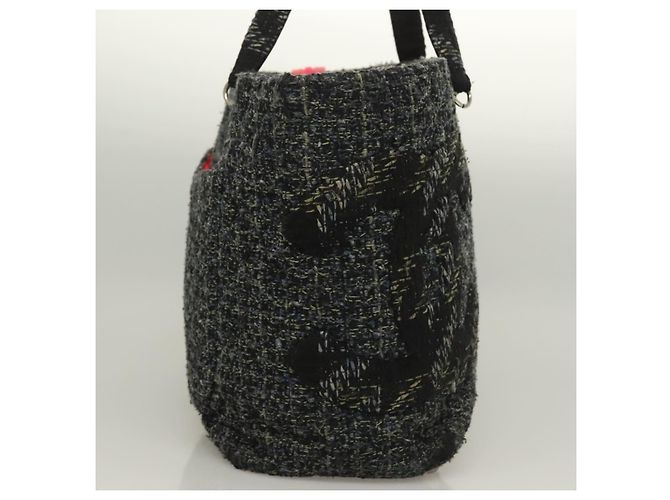 CHANEL Borsa Tote Tweed Nero Argento CC Auth bs27090 - Ansicht 4