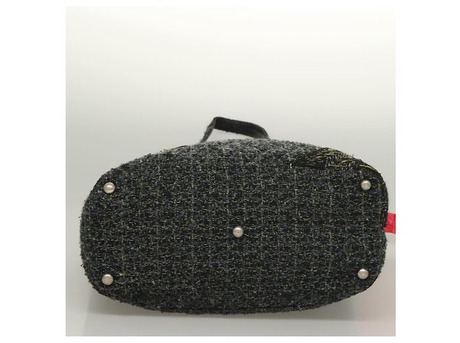 CHANEL Borsa Tote Tweed Nero Argento CC Auth bs27090 - Ansicht 5