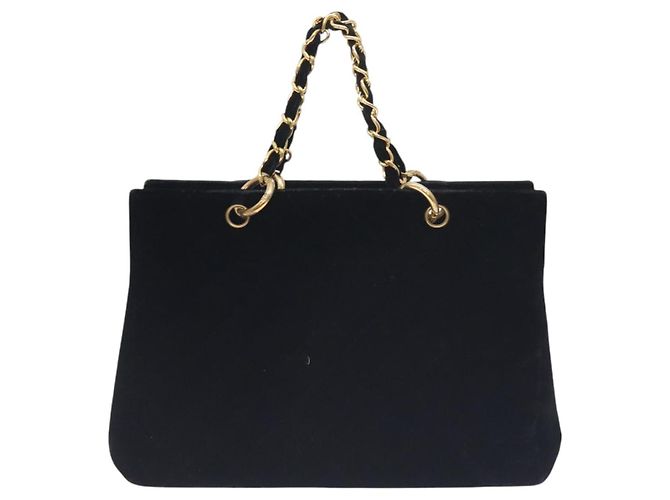 CHANEL Matelassé COCO Marchio Catena Borsa a Mano Velluto Nero Argento CC Auth 130198 - vista 2
